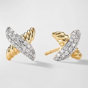 David Yurman 18K Yellow Gold .21ctw Natural Diamond Petite X Earrings 8X9mm